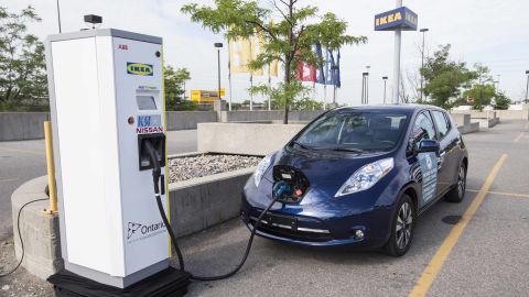An electric vehicle charging stations at Ikea.