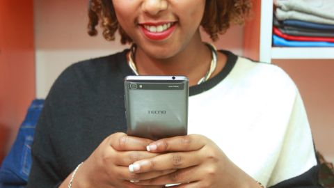 A Tecno user in Ethiopia using her smartphone.