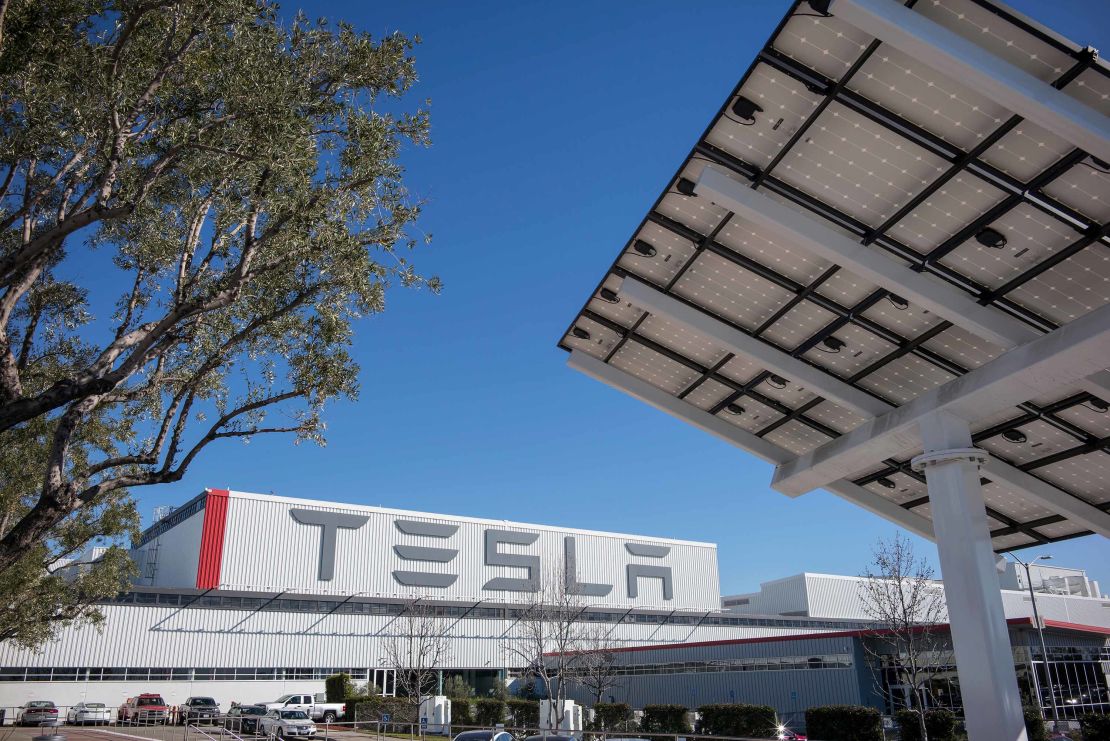 Solar panels at the Tesla car factory.