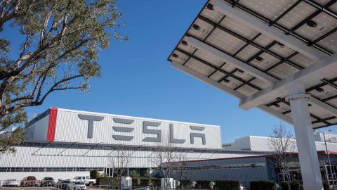 Solar panels at the Tesla car factory.