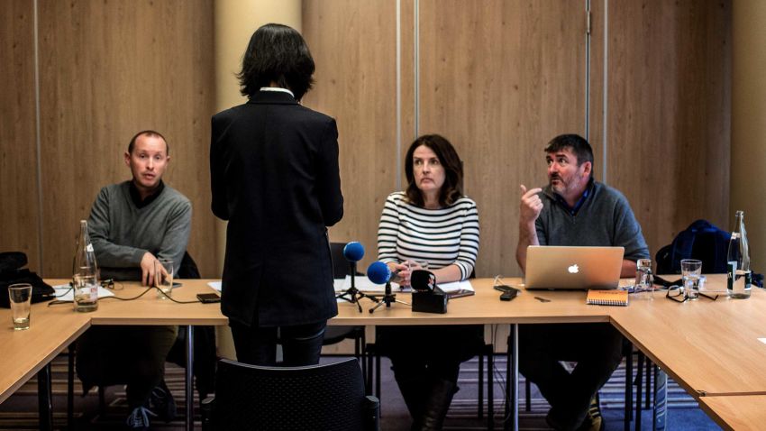 Grace, the wife of the missing Interpol president Meng Hongwey, talks to journalists on October 7, 2018 in Lyon during a press conference during which she did not want her face to be shown, a day after Interpol demanded an official "clarification" from China on the whereabouts of its missing police chief, after reports said he was detained for questioning on arrival in his homeland. - Beijing has remained silent over the mysterious disappearance of Meng Hongwei, who was last seen leaving for China in late September from the Interpol headquarters in Lyon, southeast France, a source close to the enquiry told AFP. (Photo by JEFF PACHOUD / AFP)        (Photo credit should read JEFF PACHOUD/AFP/Getty Images)