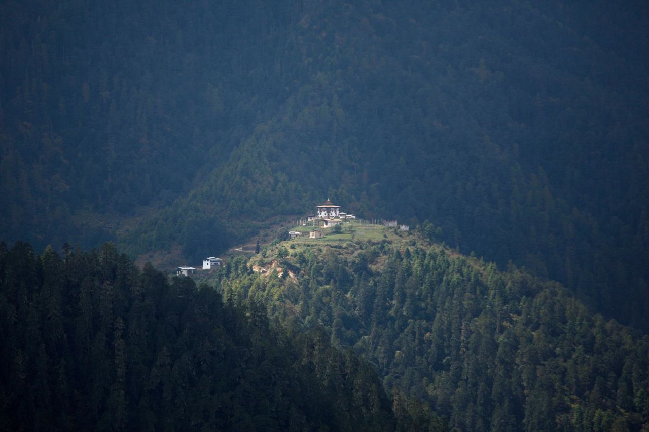 A monastery on a hilltop in the Haa valley, Bhutan. The valley was off-limits to tourists until 2002. 
