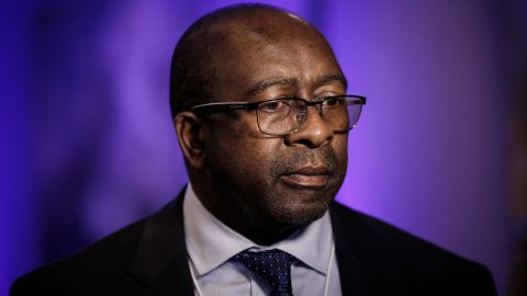 Nhlanhla Nene talks to the media at a press conference ahead of a roundtable bringing global business leaders to South Africa to discuss the government's reform agenda in Johannesburg on June 28, 2018. 