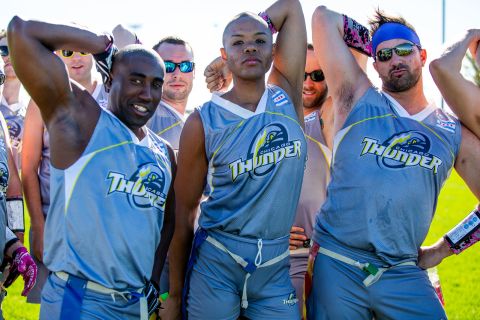 Chicago Thunder players strike a unified pose during Gay Bowl XVIII, which took place from September 14-16, 2018. 