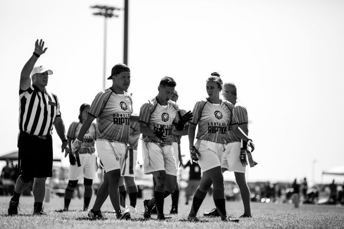 Concerned looks bound the faces of the Hawaii Riptide as they go over a play.