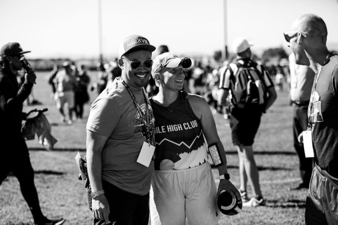 The Denver Mile High Club's Aszur Rollins (right) won her sixth Gay Bowl championship this year. For Rollins, flag football is "all-encompassing" in her life. The former Army enlistee even met her wife through the league.