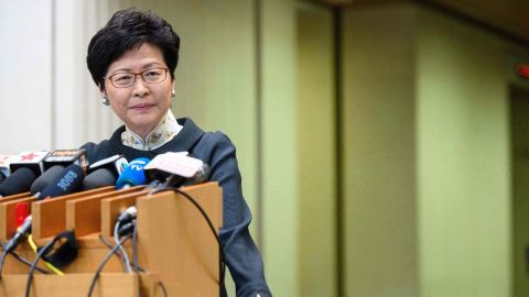 Hong Kong Chief Executive Carrie Lam listens to a question during her weekly address at the government headquarters in Hong Kong on October 9, 2018.