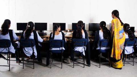 Female tech students in Nagpur, India, in 2016.
