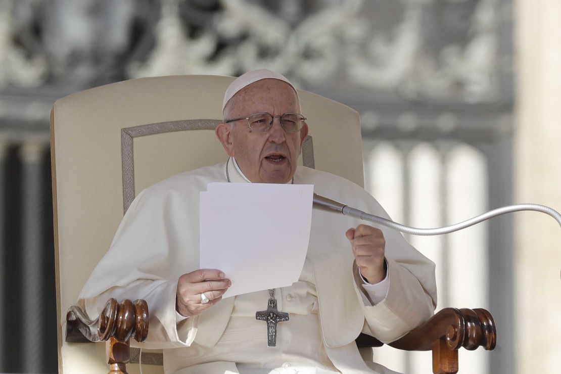 Pope Francis delivers his message during his weekly general audience in St. Peter's Square on Wednesday.