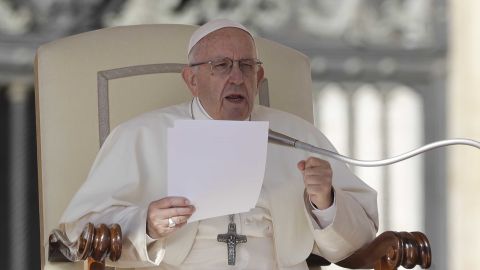 Pope Francis delivers his message during his weekly general audience in St. Peter's Square on Wednesday.