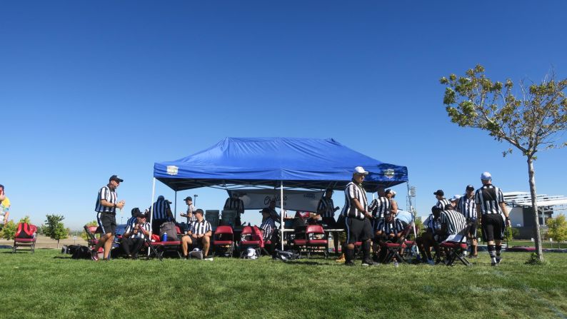 Referees congregated during the opening morning of Gay Bowl XVIII in Denver, Colorado.