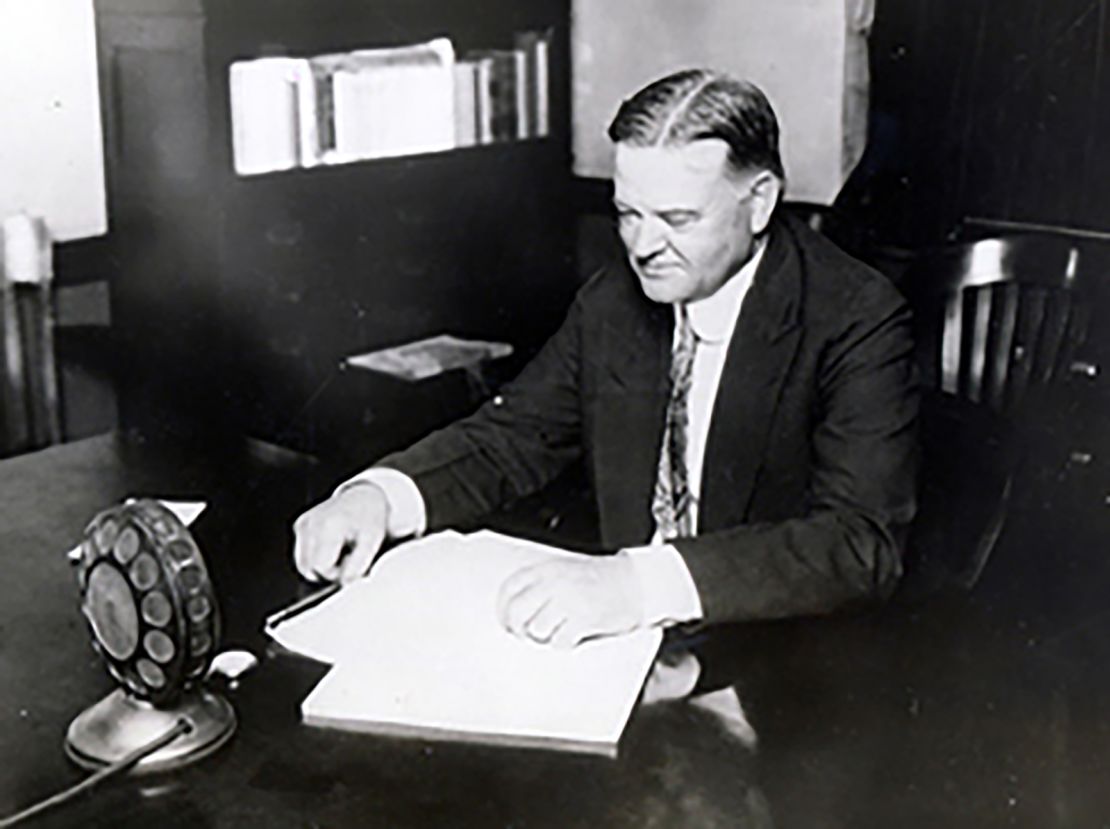 Secretary of Commerce Herbert Hoover broadcasts a plea to the nation to donate funds for disaster relief for the victims of the Mississippi flood in April 1927.