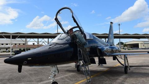 Service members evacuate aircraft from Tyndall Air Force Base ahead of Hurricane Michael.
