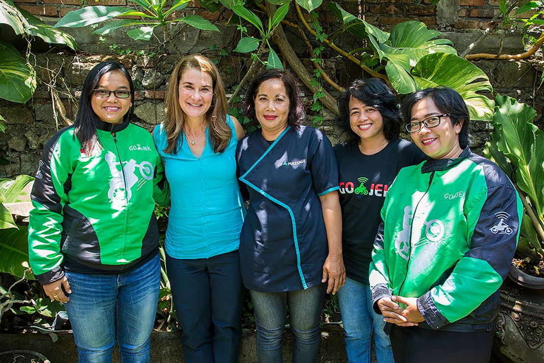 Melinda Gates with Go-Jek team members in Indonesia.
