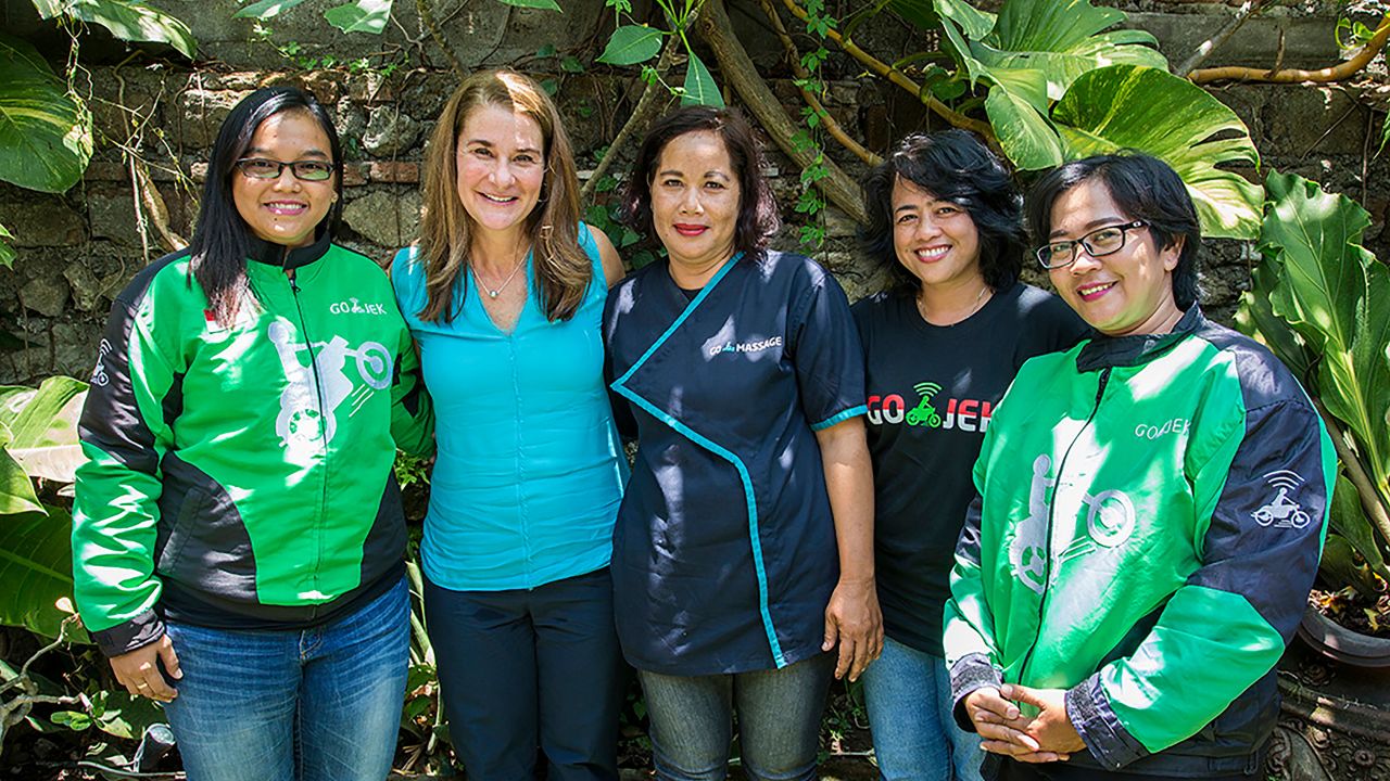 Melinda Gates with Go-Jek team members in Indonesia.