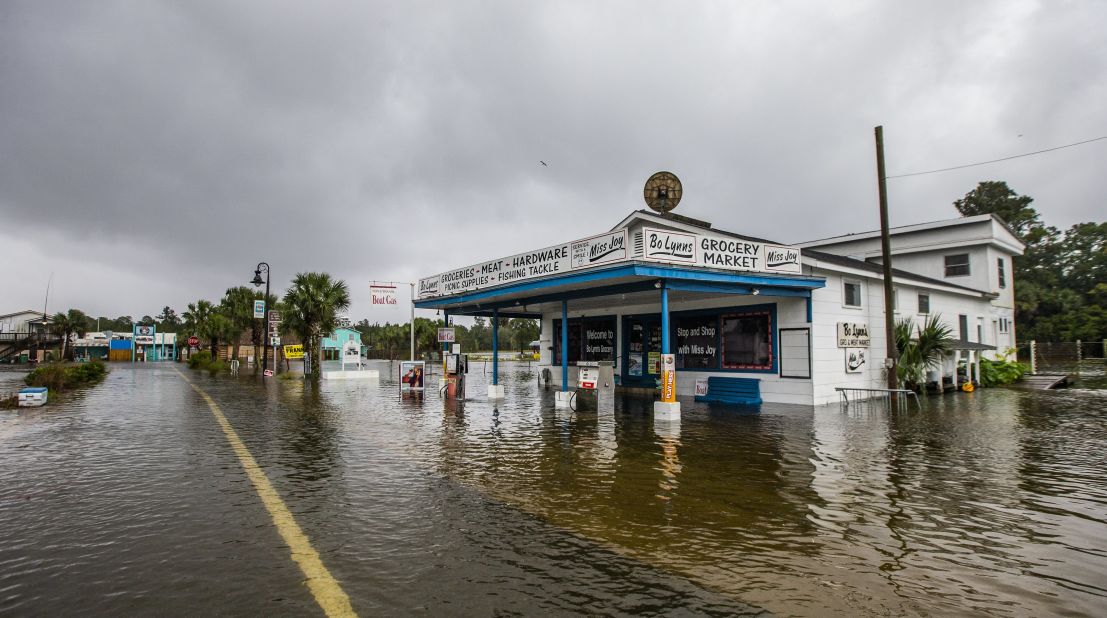 Bo Lynn's Market is flooded in St. Marks on October 10.