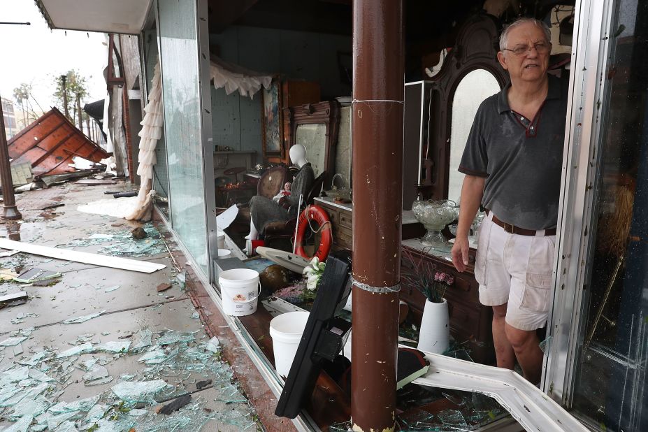 Mike Lindsey stands in his Panama City antique shop after it was damaged by Hurricane Michael on October 10.