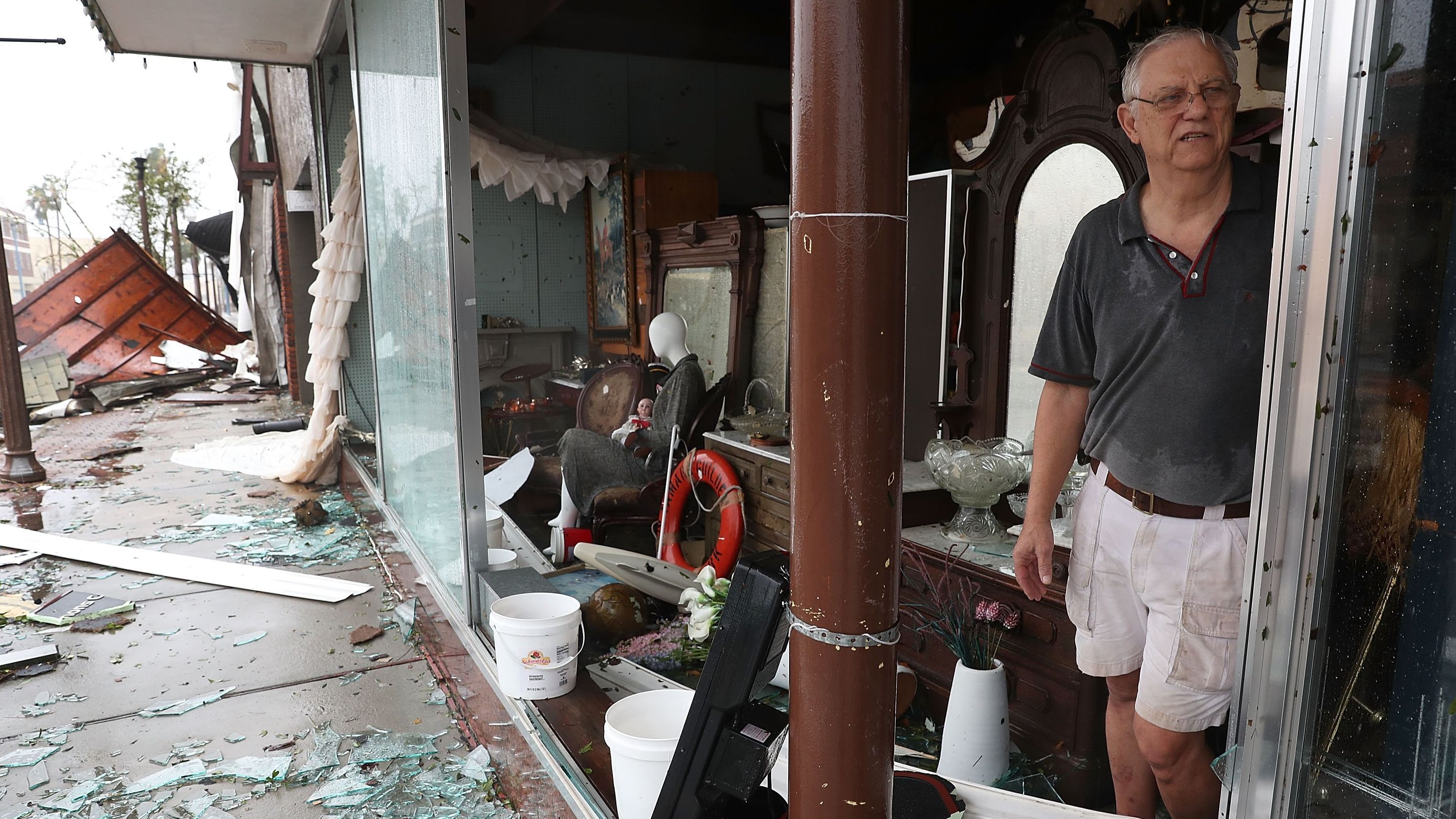 Mike Lindsey stands in his Panama City antique shop after it was damaged by Hurricane Michael on October 10.