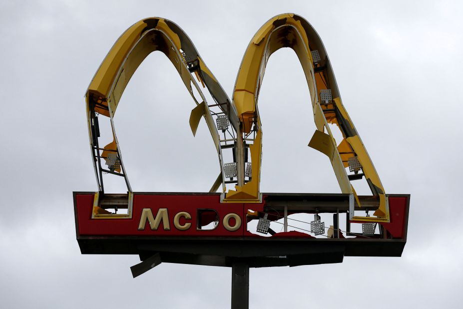 A McDonald's sign is mangled in Panama City on October 10.