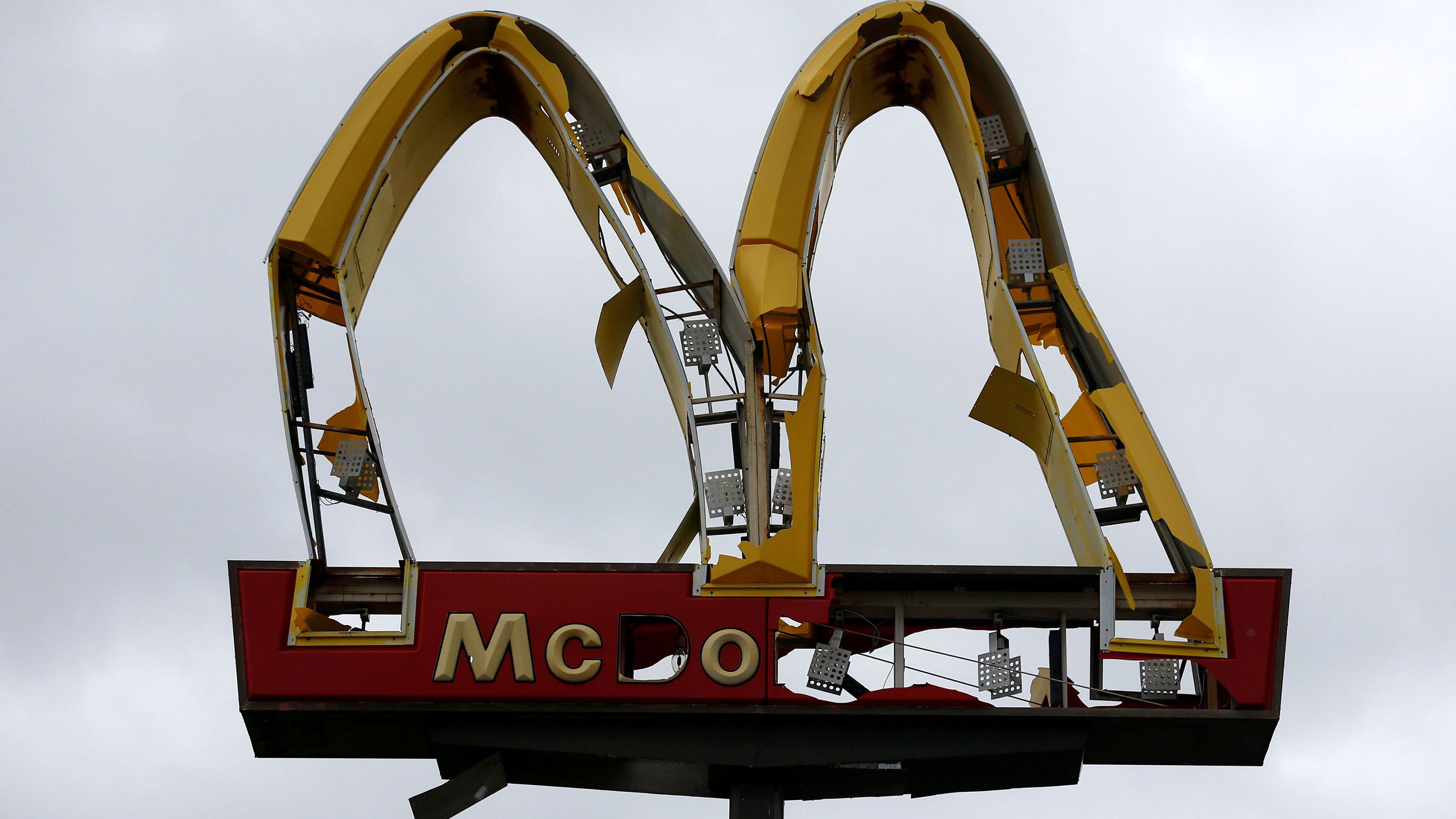 A McDonald's sign is mangled in Panama City on October 10.