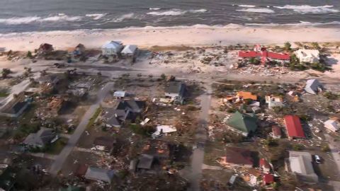 An aerial view shows the devastation in Mexico Beach after Michael roared ashore.