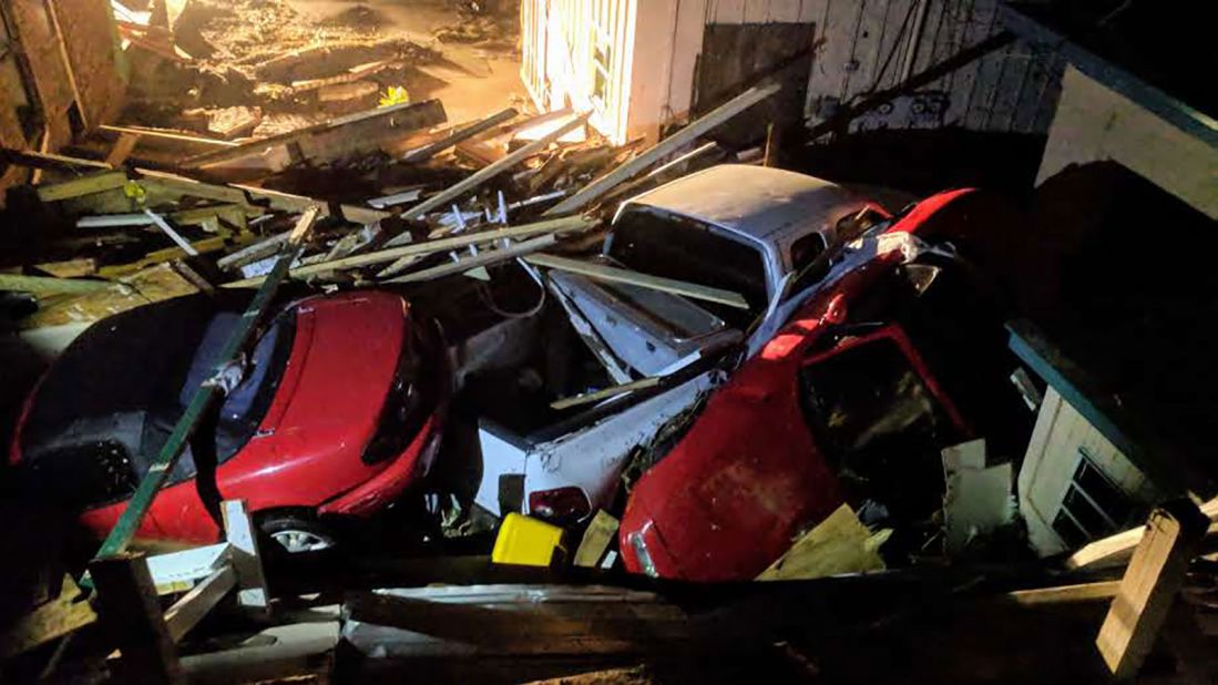 Cars are tossed among the debris in Mexico Beach.