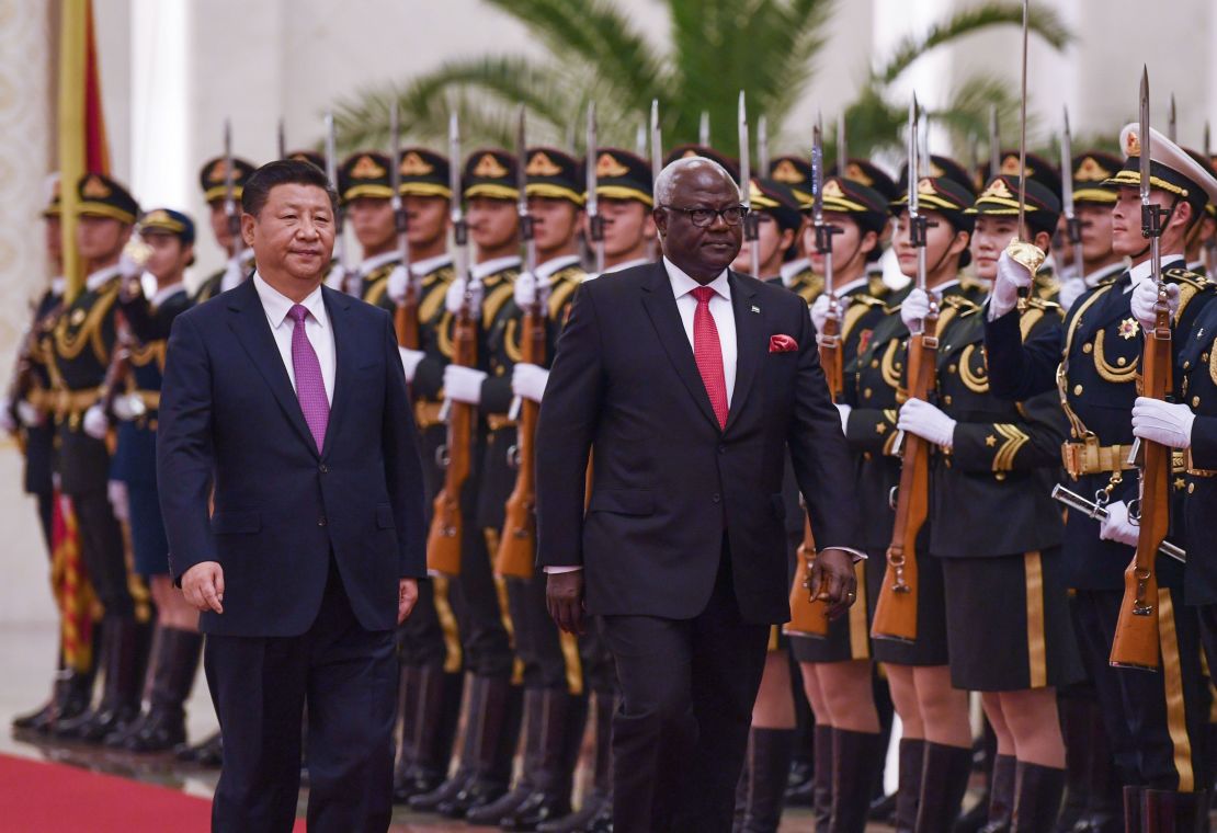 Sierra Leone's former president Ernest Bai Koroma  with Chinese President Xi Jinping in Beijing in 2016.