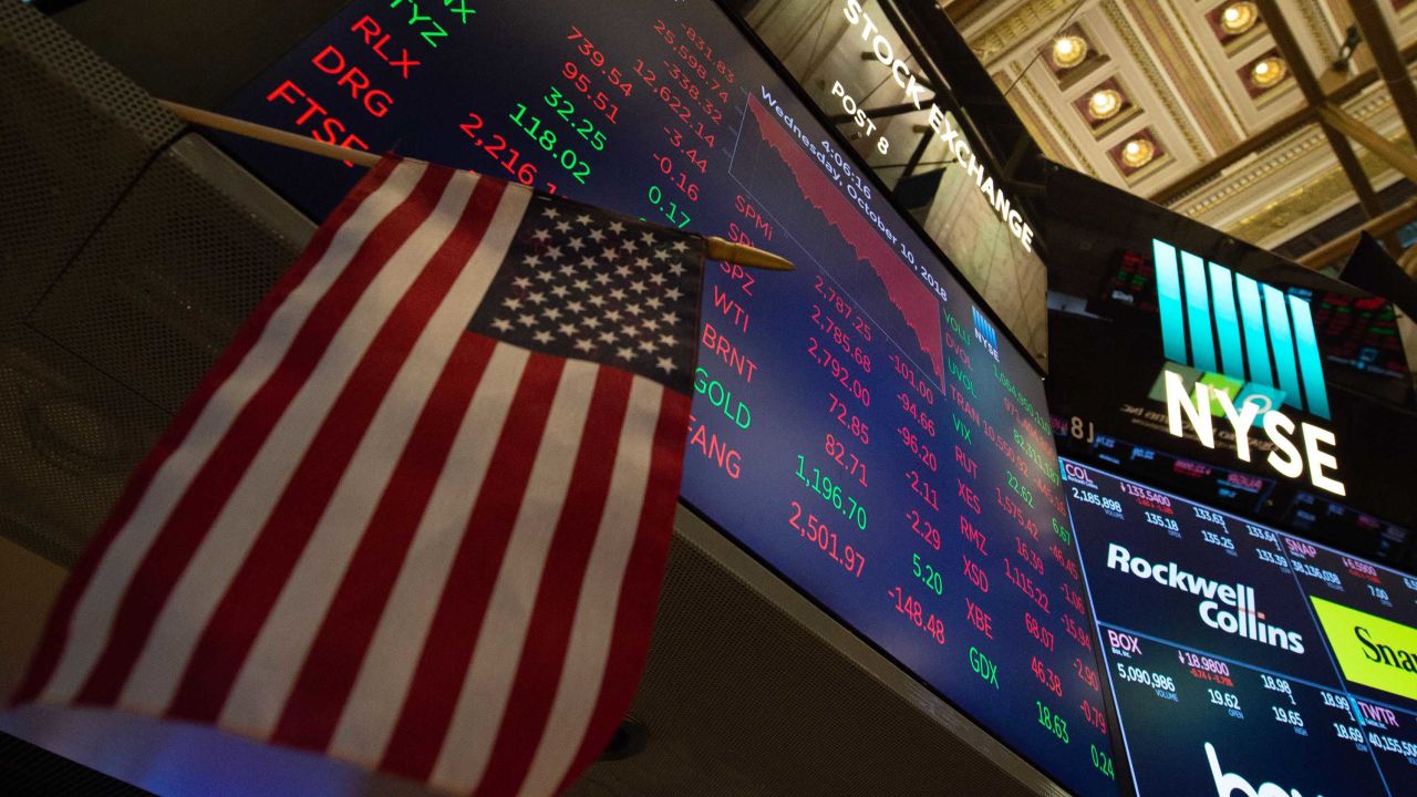 The numbers are displayed after the closing bell of the Dow Industrial Average at the New York Stock Exchange on October 10, 2018 in New York. - Wall Street stocks plunged Wednesday, with major indices losing more than three percent in a selloff prompted by the sudden jump in US interest rates. At the closing bell, the Dow Jones Industrial Average had lost 3.1 percent or 830 points to finish at 25,613.35, in the biggest fall since February. (Photo by Bryan R. Smith / AFP)        (Photo credit should read BRYAN R. SMITH/AFP/Getty Images)