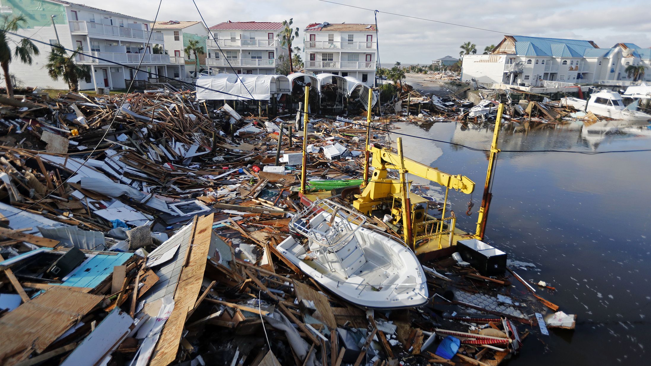 A boat sits amid debris in Mexico Beach on October 11.