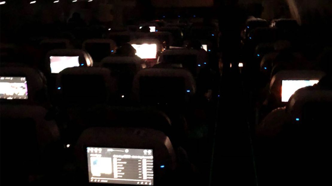 The plane in total darkness.