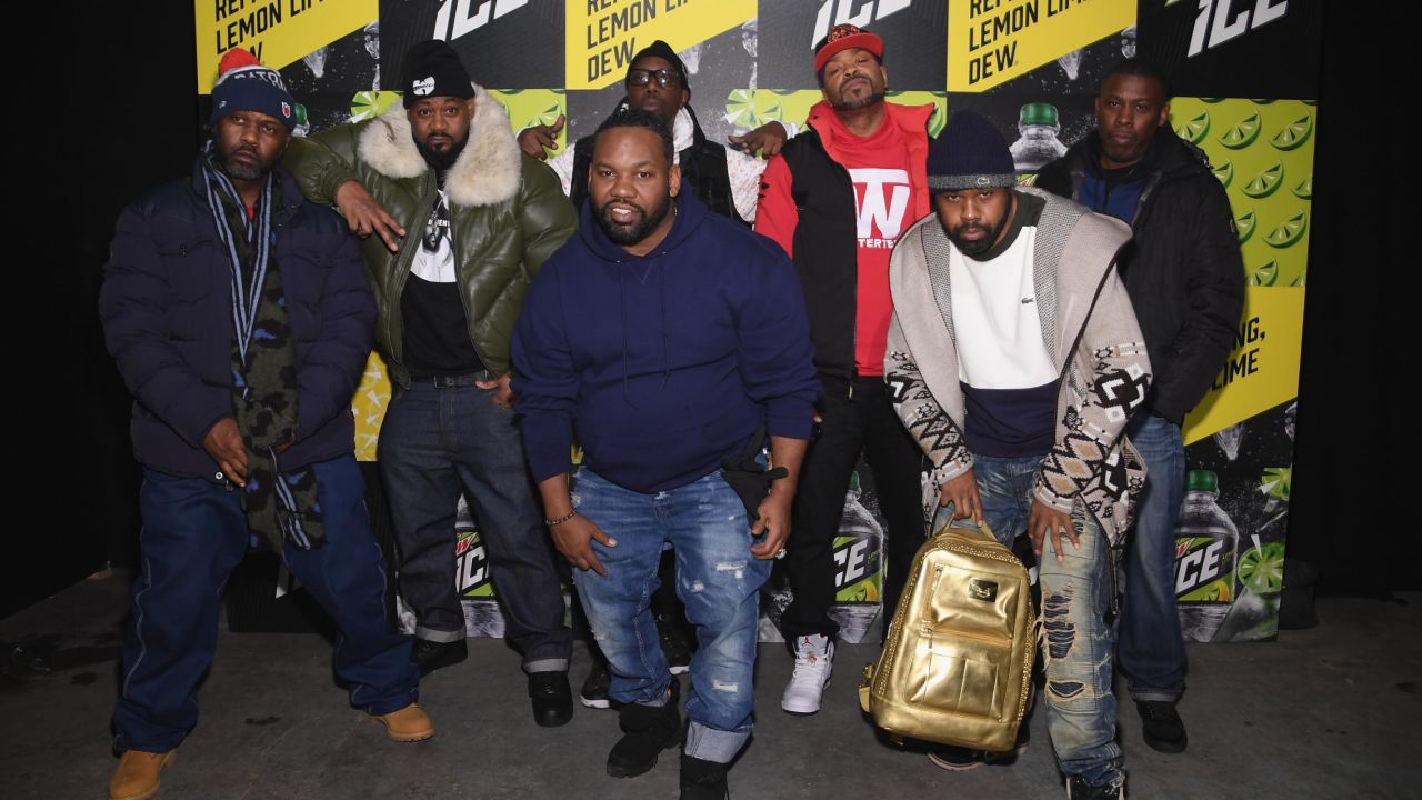 From left, Masta Killa, Ghostface Killah, RZA, Method Man, GZA, with Raekwon, front, and Cappadonna.  