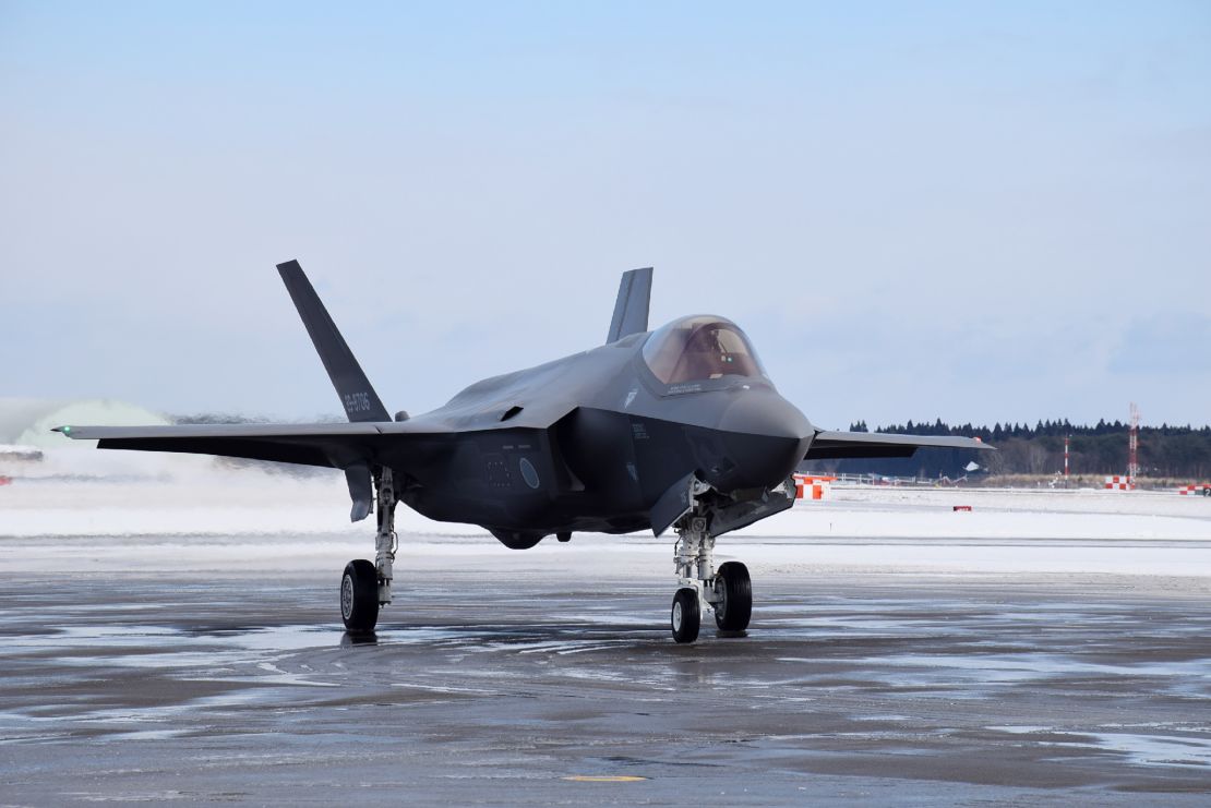 A new F35 stealth fighter arrives at Misawa Air Base in northern Japan in January 2018.