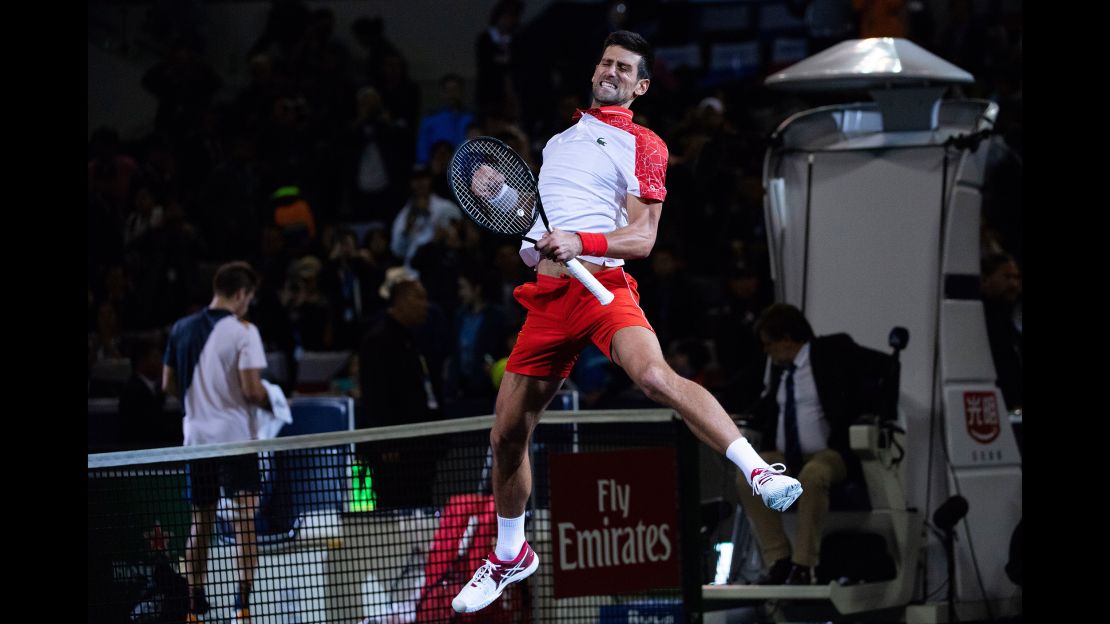 Novak Djokovic celebrates his 32nd Masters 1000 title.