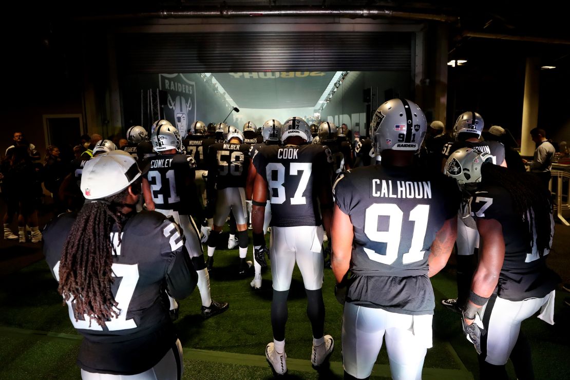 Oakland Raiders wait in the tunnel ahead of the NFL International series match against the Seattle Seahawks.