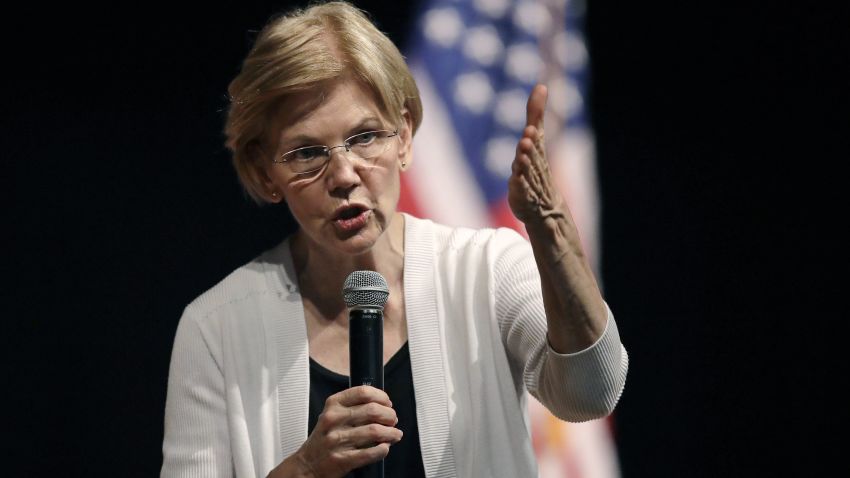 U.S. Sen. Elizabeth Warren, D-Mass., gestures during a town hall style gathering in Woburn, Mass., in this August 8, 2018 file photo.