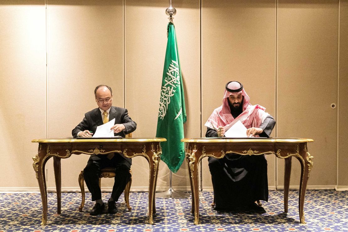 SoftBank CEO Masayoshi Son and Saudi Crown Prince Mohammed bin Salman in New York in March.
