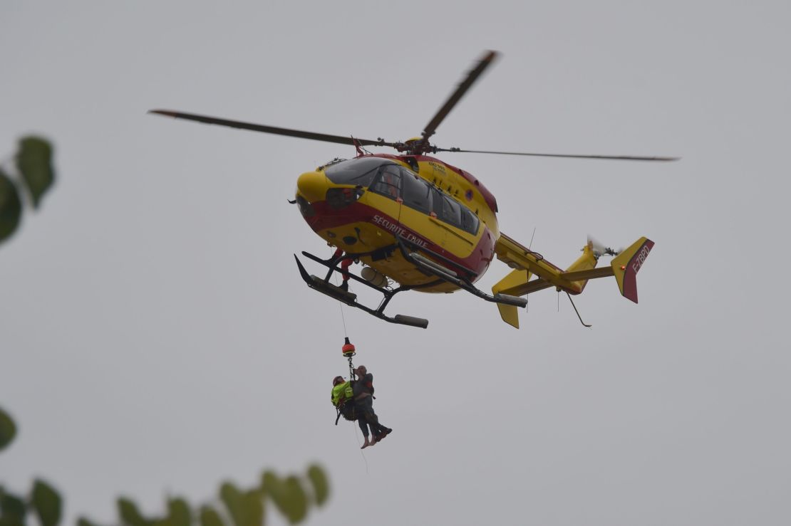 A rescue helicopter near Carcassone responds to the flooding.