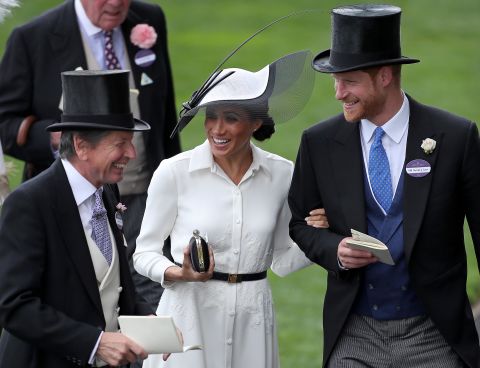 Meghan and Harry attend the Royal Ascot horse races in June 2018.
