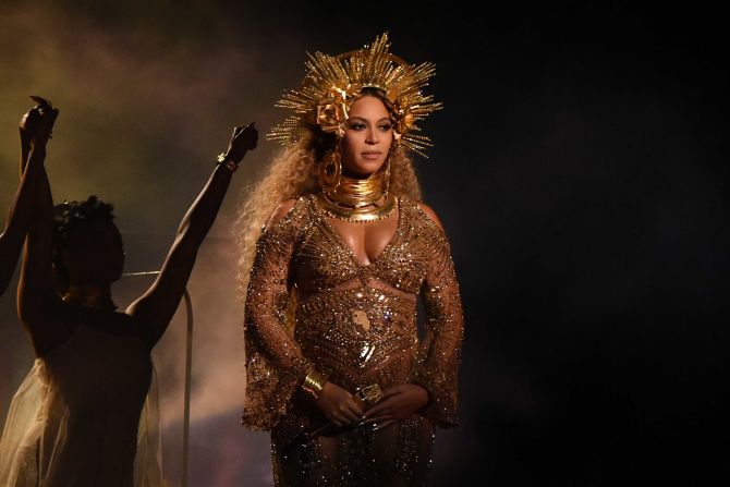 Beyoncé performs pregnant with twins during the 59th Annual Grammy Music Awards on February 12, 2017, in Los Angeles, California.