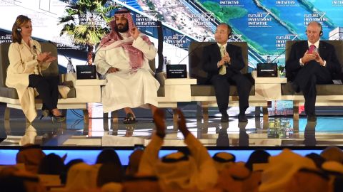 SoftBank CEO Masayoshi Son alongside Saudi Crown Prince Mohammed bin Salman at a high-profile Saudi investment conference last year.