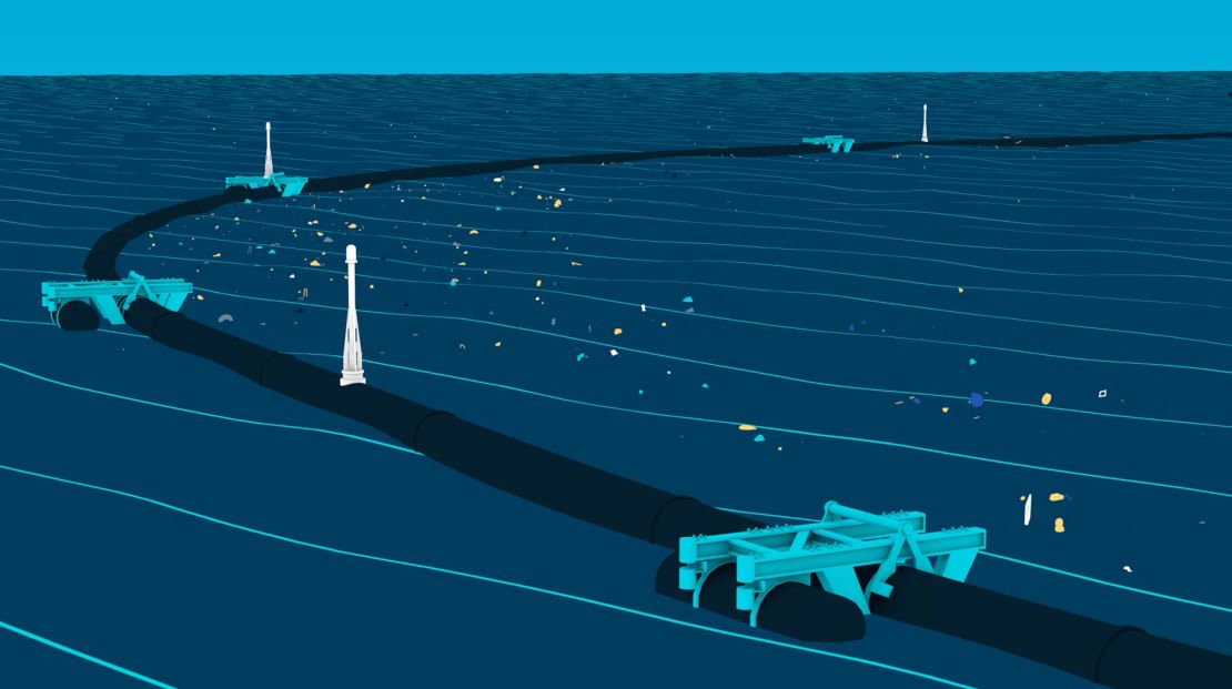 The Ocean Cleanup's device floats and sends data back to the company's headquarters from wherever it is in the ocean.