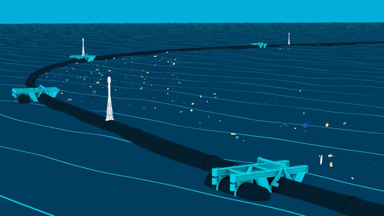 The Ocean Cleanup's device floats and sends data back to the company's headquarters from wherever it is in the ocean.