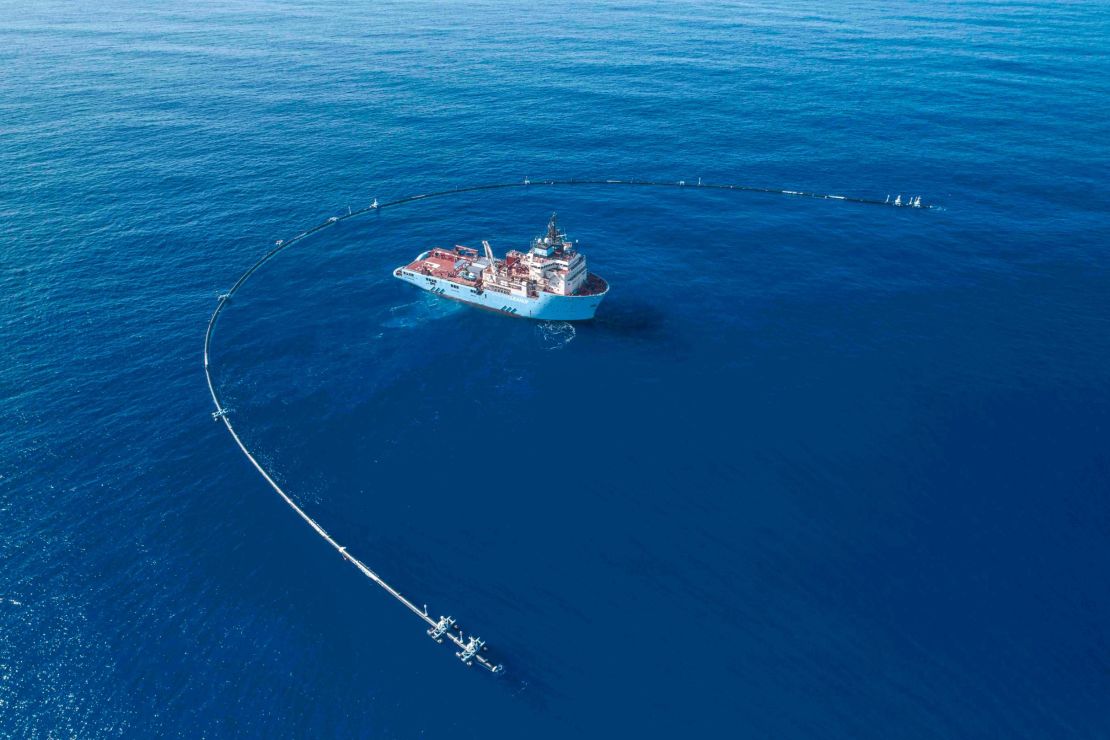 The Ocean Cleanup uses a U-shaped pipe to collect plastic. The company's goal is to clean the world's oceans. 