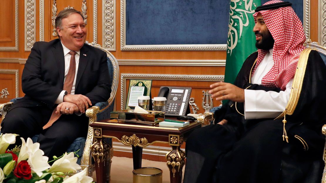 US Secretary of State Mike Pompeo meets with Saudi Crown Prince Mohammed bin Salman in Riyadh on Tuesday.