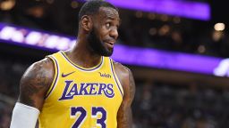 LAS VEGAS, NEVADA - OCTOBER 10:  LeBron James #23 of the Los Angeles Lakers walks on the court during a stop in play in a preseason game against the Golden State Warriors at T-Mobile Arena on October 10, 2018 in Las Vegas, Nevada. The Lakers defeated the Warriors 123-113. NOTE TO USER: User expressly acknowledges and agrees that, by downloading and or using this photograph, User is consenting to the terms and conditions of the Getty Images License Agreement.  (Photo by Ethan Miller/Getty Images)