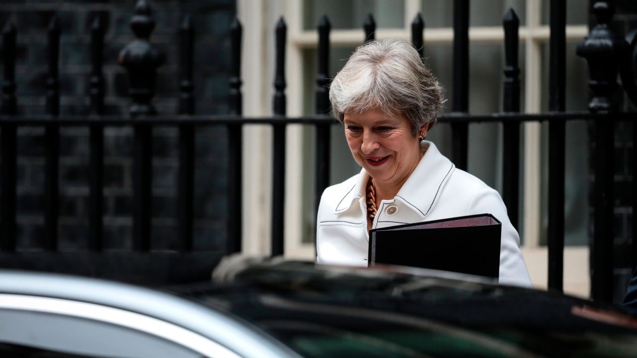 British Prime Minister Theresa May leaves Downing Street on October 15, 2018 in London, UK.