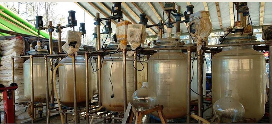 A photograph shared by the Myanmar Ministry of Defense shows a meth lab seized in Northern Shan State in February 2018.