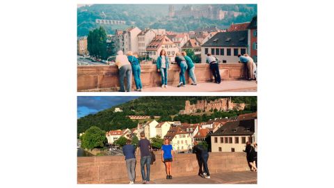 Werner asked other tourists to recreate the photographs with her -- as in this picture in Heidelberg, Germany.