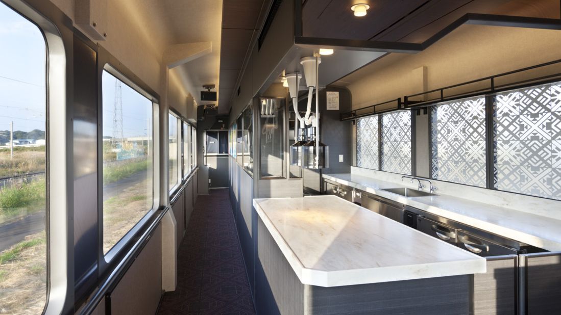 <strong>Open kitchen: </strong>Car 2 features an open kitchen area where passengers can see the chefs in action.