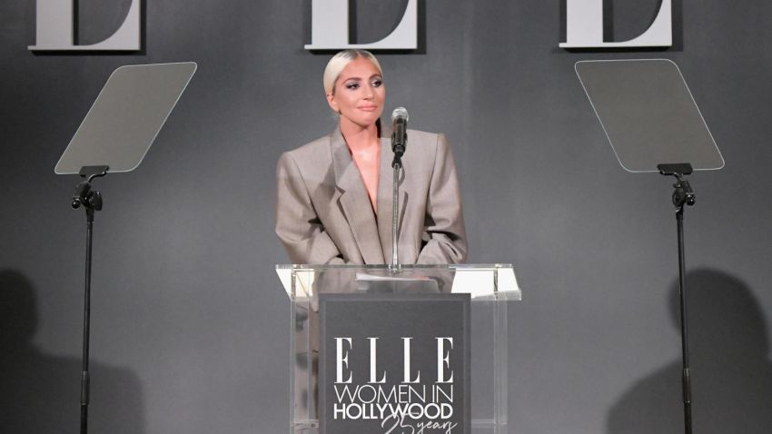 LOS ANGELES, CA - OCTOBER 15:  Lady Gaga speaks onstage during ELLE's 25th Annual Women In Hollywood Celebration presented by L'Oreal Paris, Hearts On Fire and CALVIN KLEIN at Four Seasons Hotel Los Angeles at Beverly Hills on October 15, 2018 in Los Angeles, California.  (Photo by Neilson Barnard/Getty Images for ELLE Magazine)